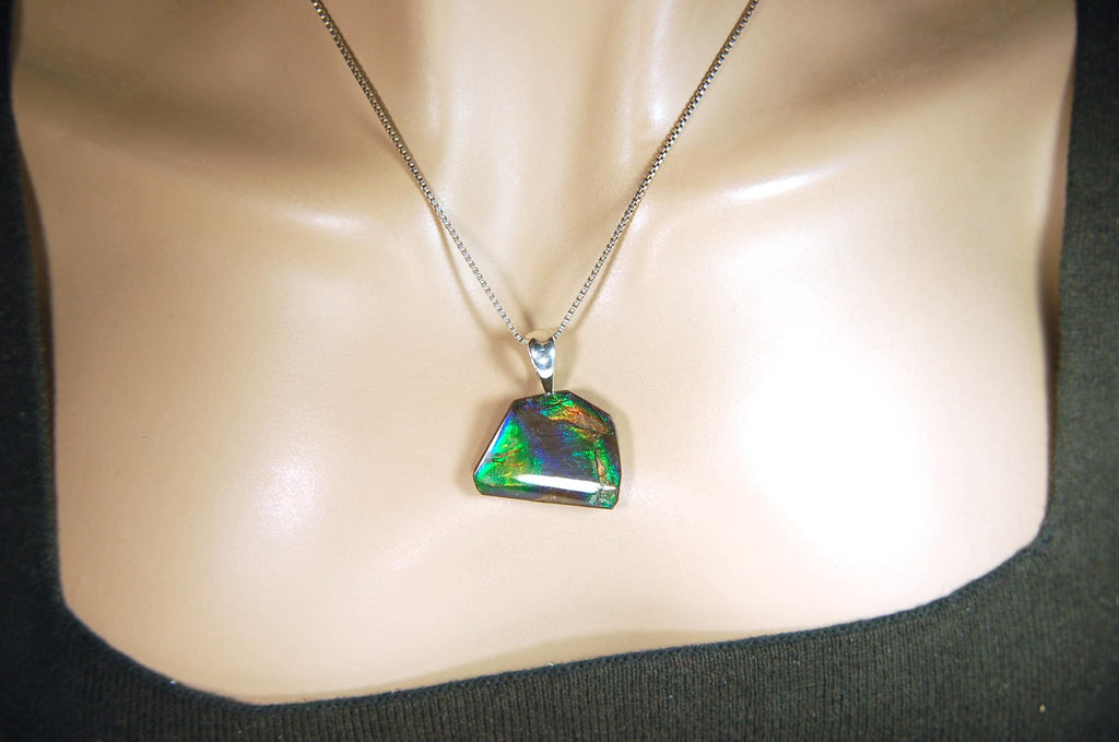 Ammolite Jewelry Pendant Certified Canadian Gem.Ammolite Freeform Gem.Unisex and minimalist Style Jewelry.Gift idea?Must see video. 081714