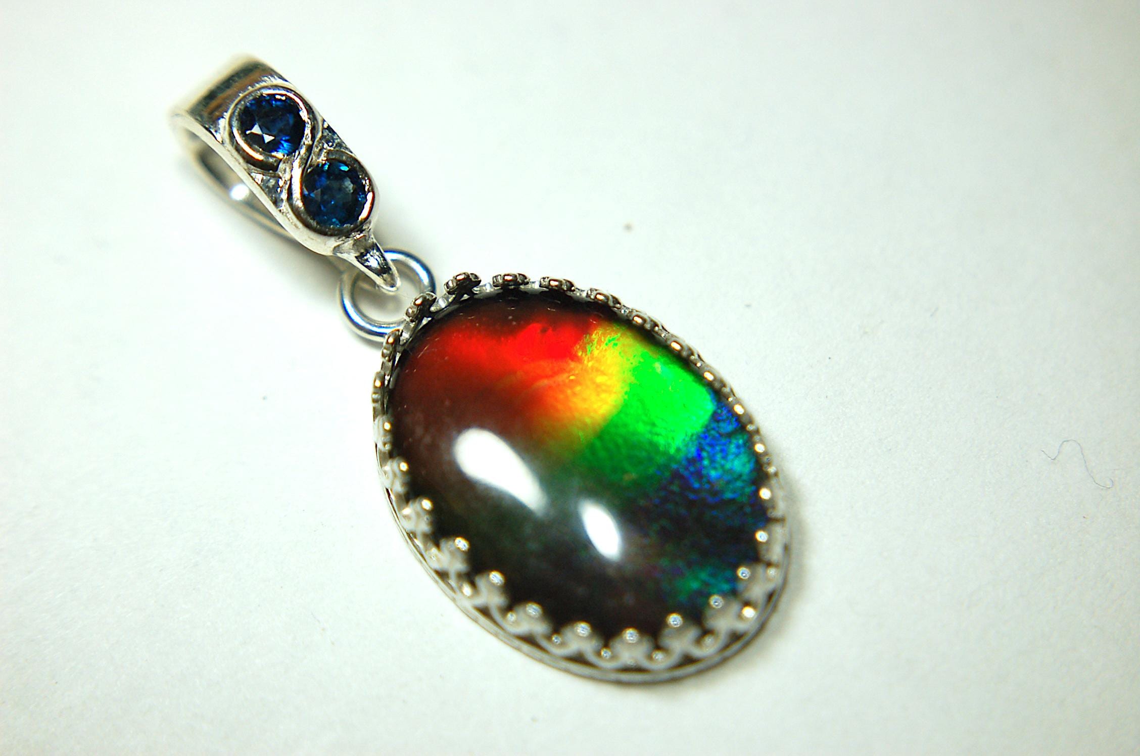 Genuine Ammolite Pendant Necklace – Canadian Fossil Gemstone – Iridescent Jewelry Gift for Her.011415
