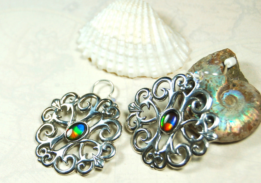 Ammolite Earrings.Large showy sterling silver  settings.#111919