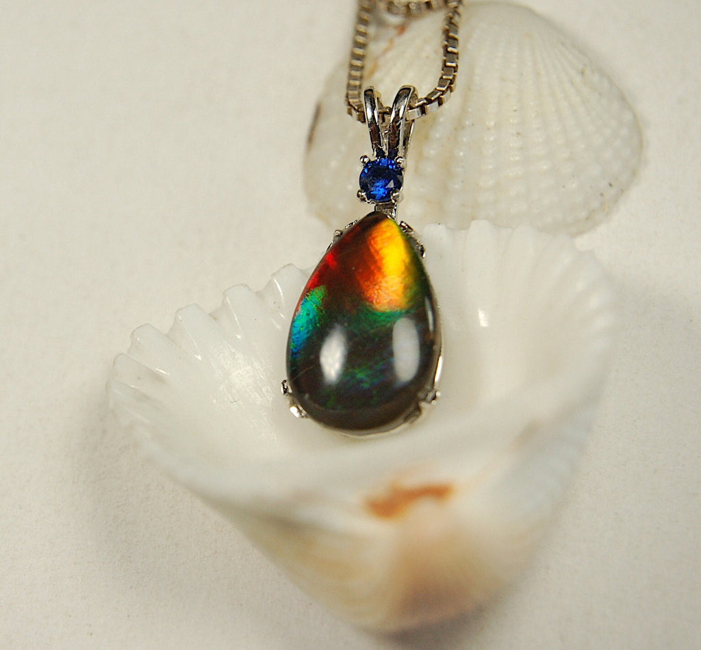 One-of-a-Kind Ammolite Pendant Necklace - Stand out with this Beautiful Ammolite Jewelry Piece!Birthday Gift idea for wife? #051913
