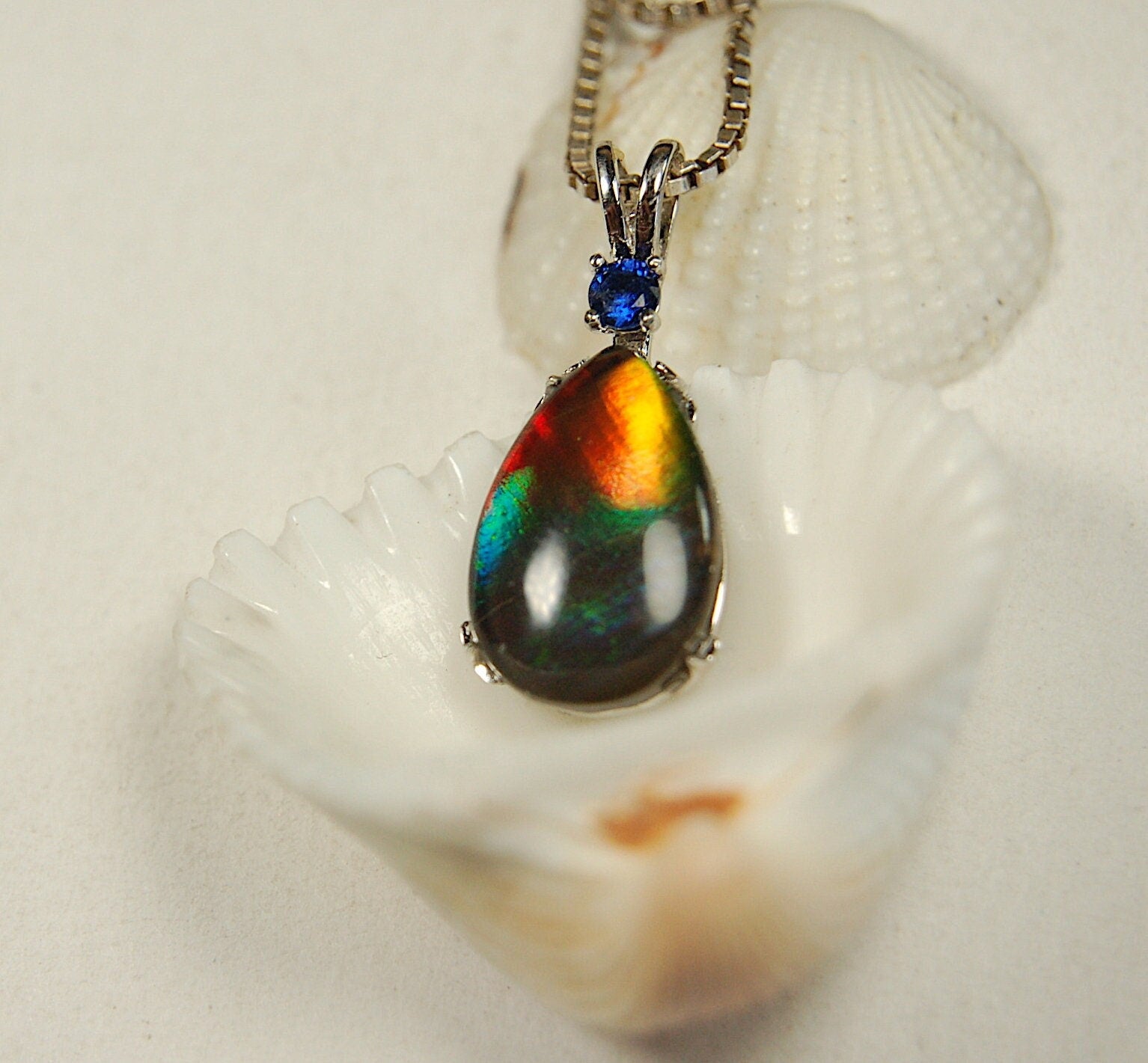 One-of-a-Kind Ammolite Pendant Necklace - Stand out with this Beautiful Ammolite Jewelry Piece!Birthday Gift idea for wife? #051913