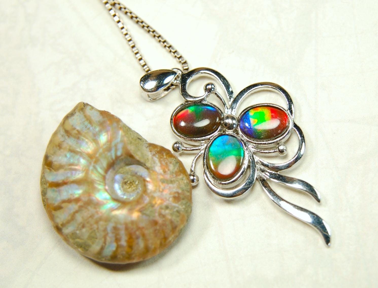 Stunning Ammolite Pendant - Gorgeous color and unique design!Perfect gift for wife or daughter.Anniversary gift? .081414
