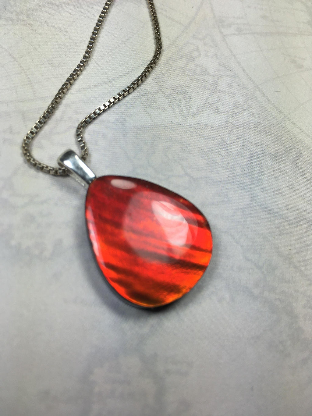 Red Ammolite Pendant with Tiger Stripes.Gift for wife.Brilliant color changing gem.All Natural Cabochon gem.062325