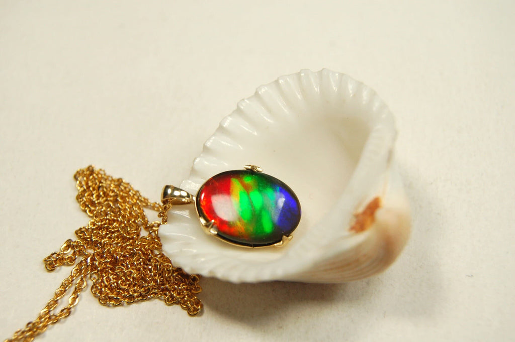 Ammolite Jewelry Pendant in solid 14k Gold.Top quality rainbow gem.Perfect RARE Mothers day gift she is sure to treasure.