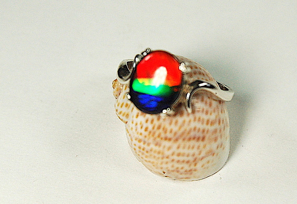 Genuine Ammolite Pendant Ring – Canadian Fossil Gemstone – Iridescent Jewelry Gift for Her.High quality Ammolite Jewelry from Canada #012512