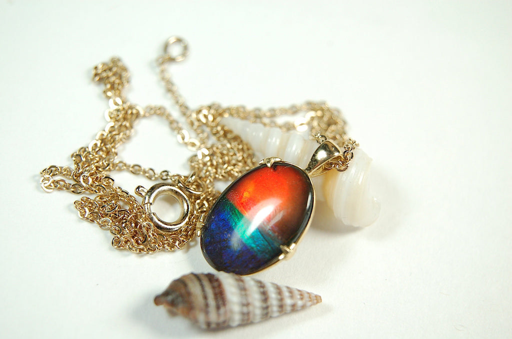 Ammolite Pendant in 14k Gold.Rich rainbow colors.Anniversary gift idea for wife. See details, images and video below.#121311