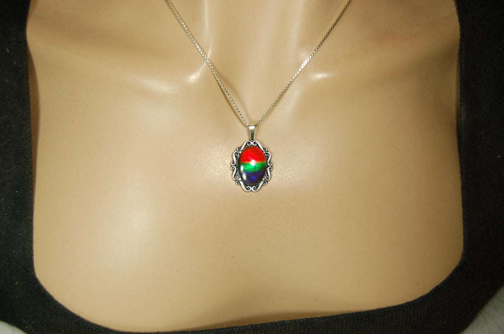 Genuine Ammolite Pendant Necklace – Canadian Fossil Gemstone – Iridescent Jewelry Gift for Her.060415