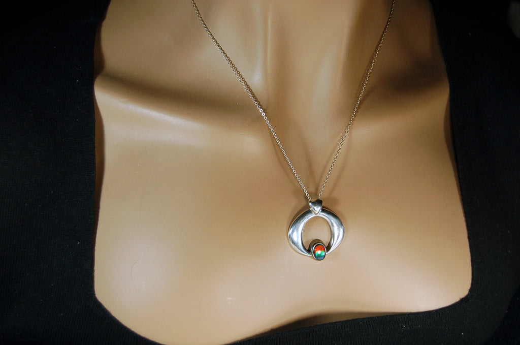 Birthday gift idea for wife.-- tricolor Ammolite pendant gem in striking sterling silver setting.Boho jewelry.#112419