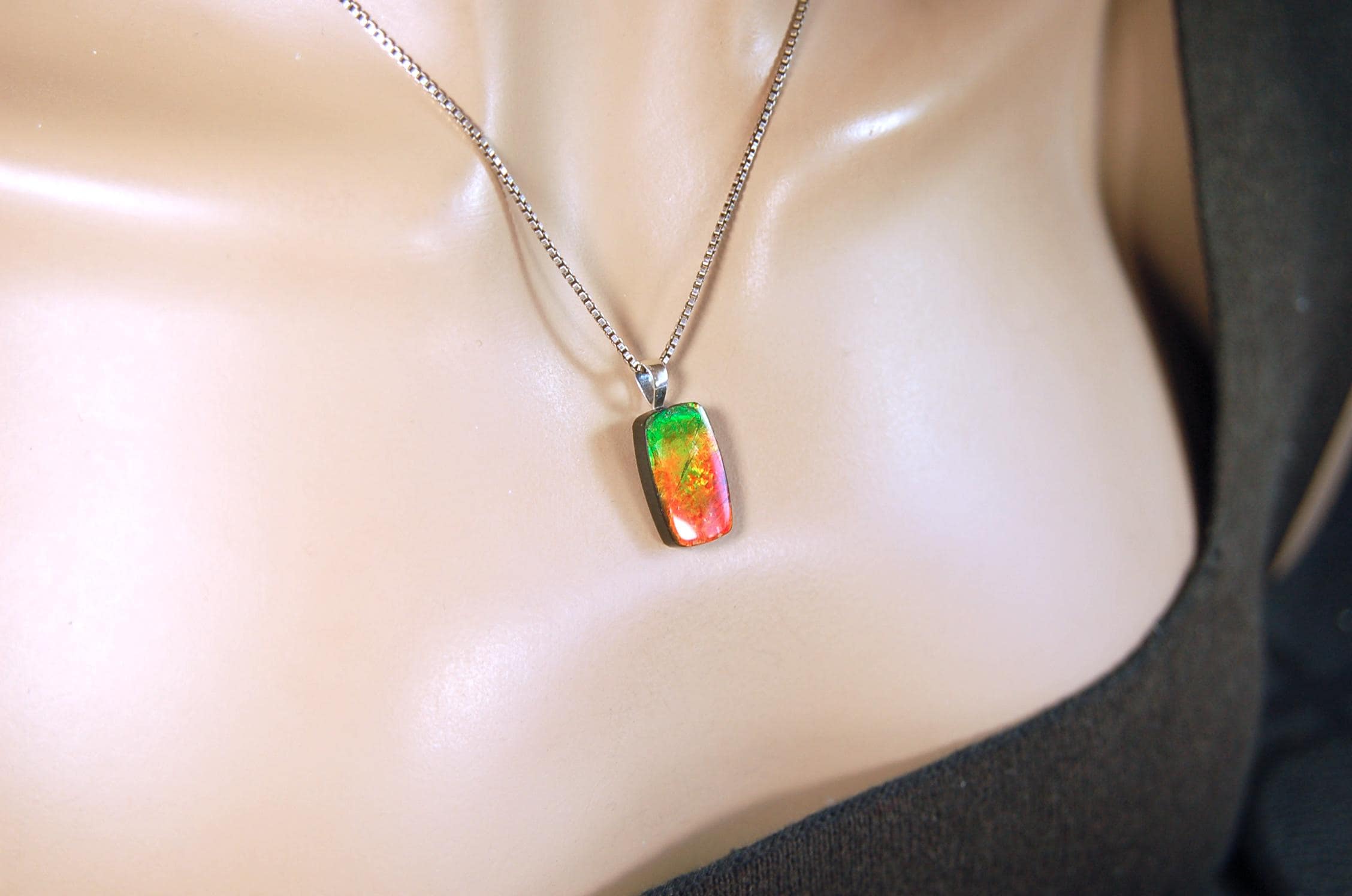 Unisex Ammolite Pendant Necklace.Genuine natural gemstone from Alberta. Perfect Gift idea..091514