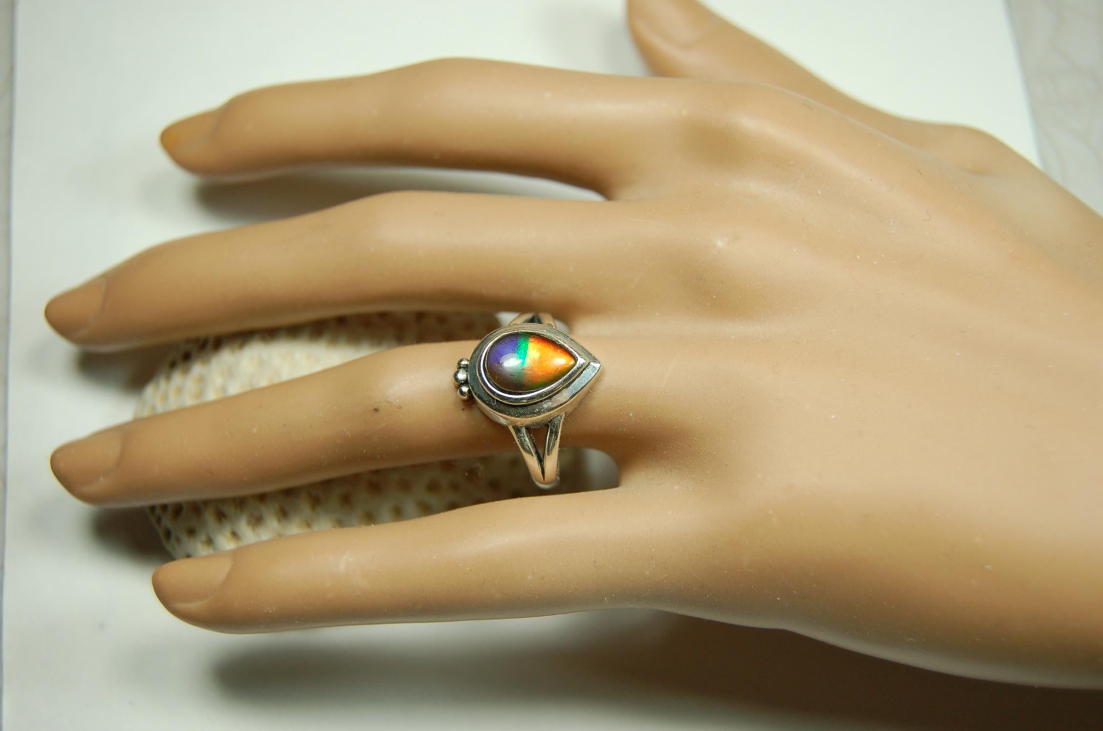 Ammolite.Gorgeous RARE four color Ammolite Ring - Add a Touch of Elegance with this Stunning Ammolite Jewelry.Gift idea for wife?010525