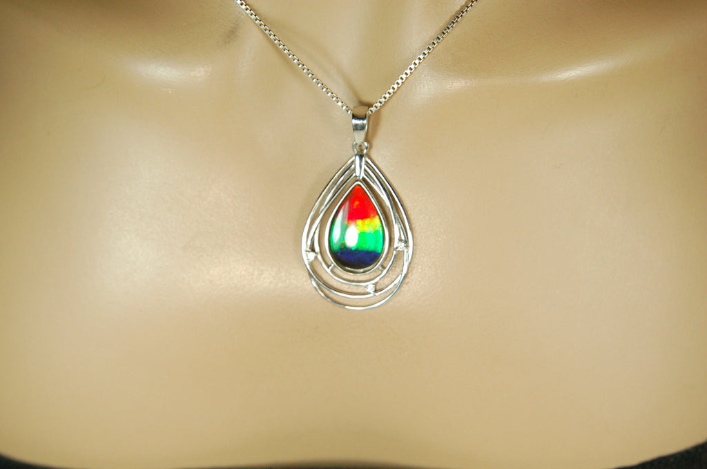 Exquisite Ammolite Pendant Necklace - Elegant Ammolite Jewelry for a Touch of Luxury.One of a Kind Gift for her#060610