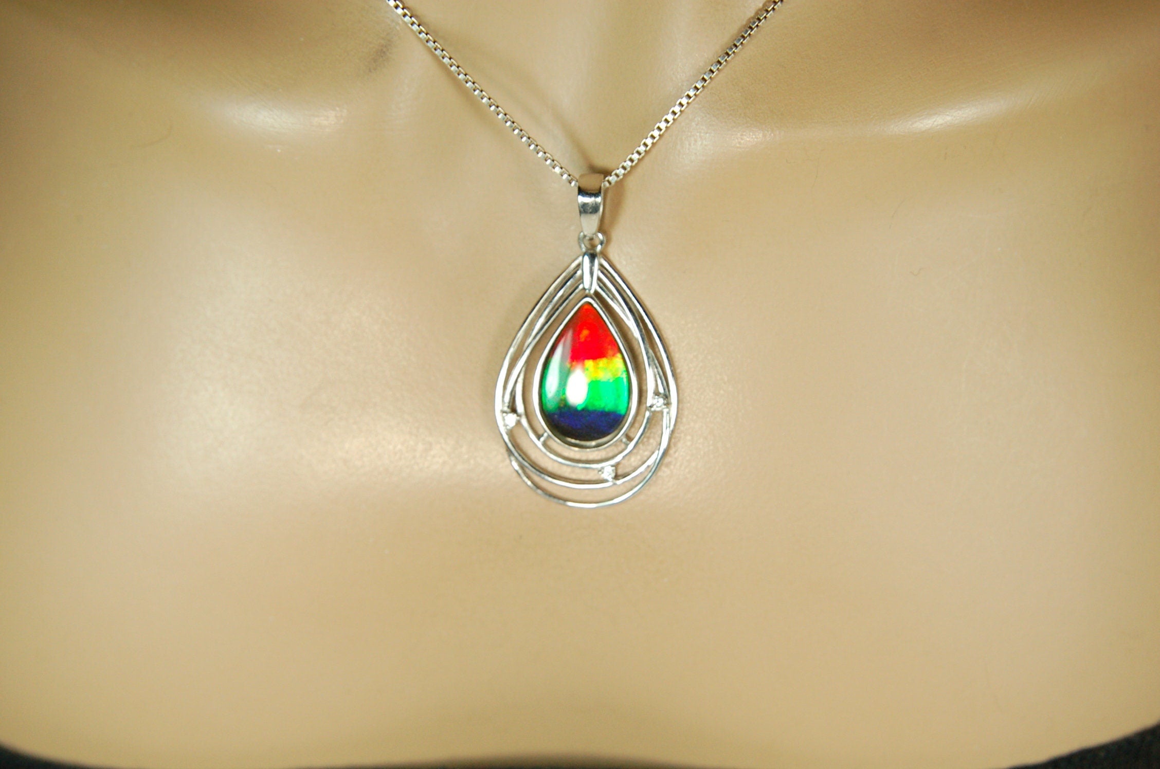 Exquisite Ammolite Pendant Necklace - Elegant Ammolite Jewelry for a Touch of Luxury.One of a Kind Gift for her#060610
