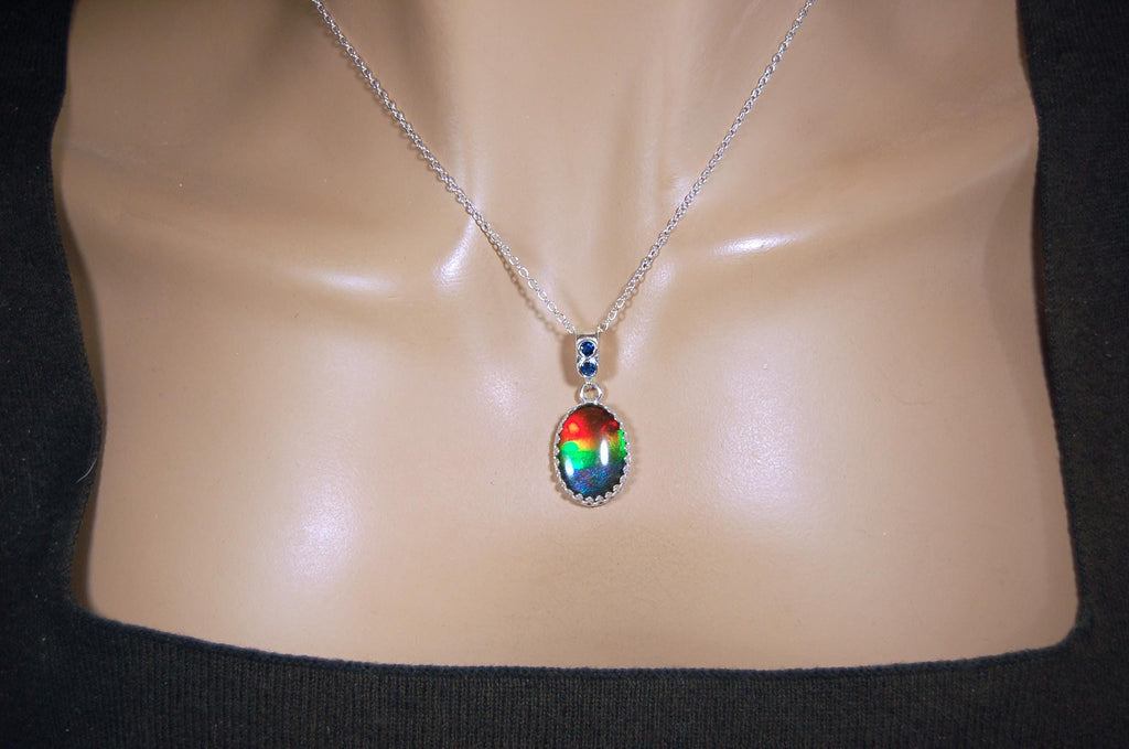 Genuine Ammolite Pendant Necklace – Canadian Fossil Gemstone – Iridescent Jewelry Gift for Her.011415