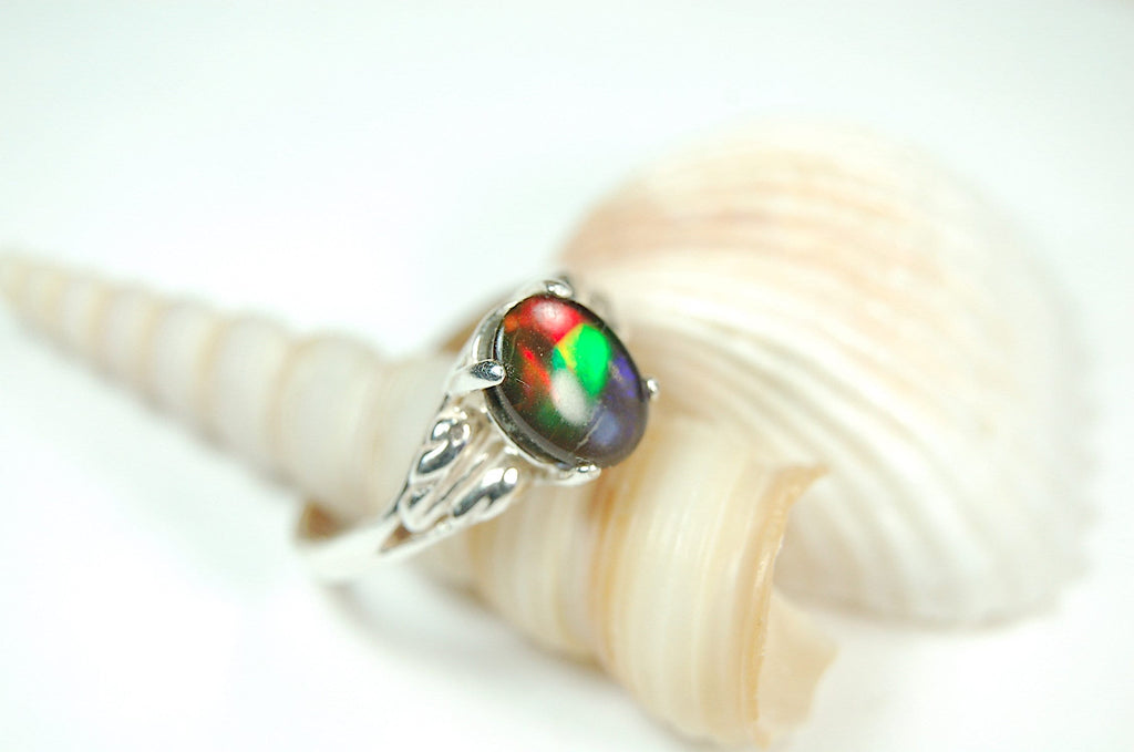 Canadian Rainbow Ammolite ring in Sterling Silver.A gift that will be treasured. #010212
