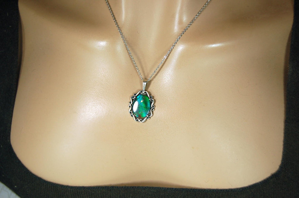 Ammolite pendant in blue/green colors.Color changing gemstone.Gift for wife.Metaphysical gemstones.Organic gems.MUST See video.072615