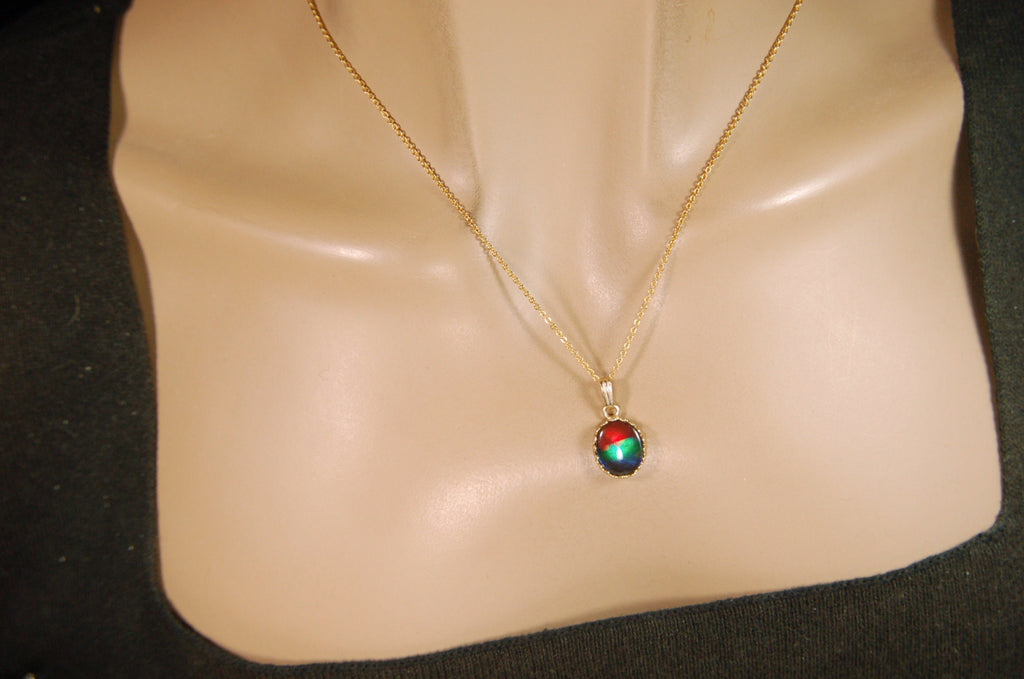 Ammolite Pendant.Solid 14k gold.Brilliant colors. #20113