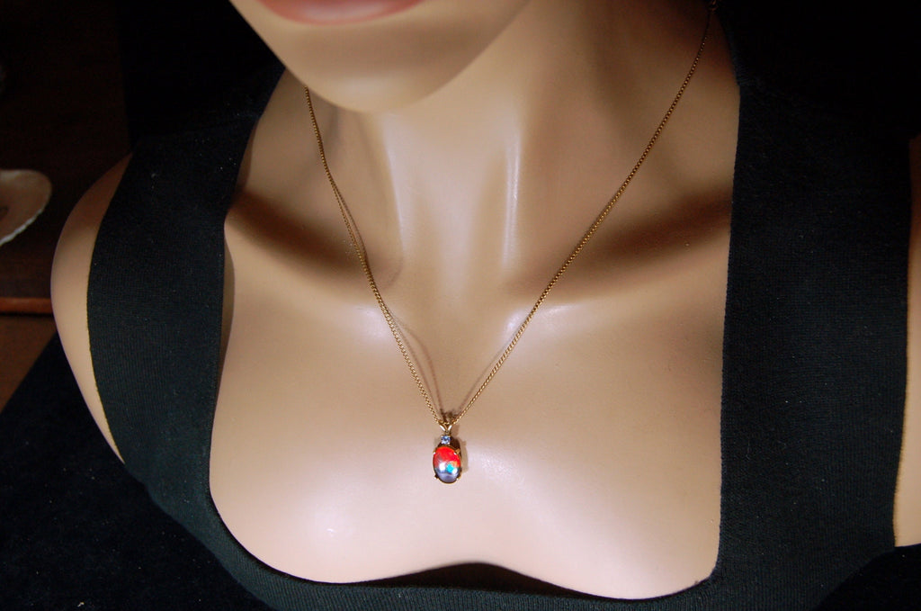Ammolite Pendant necklace in solid 10k Gold.Mothers day gift she will treasure.High quality Richly colored ammolite gemstone.031729