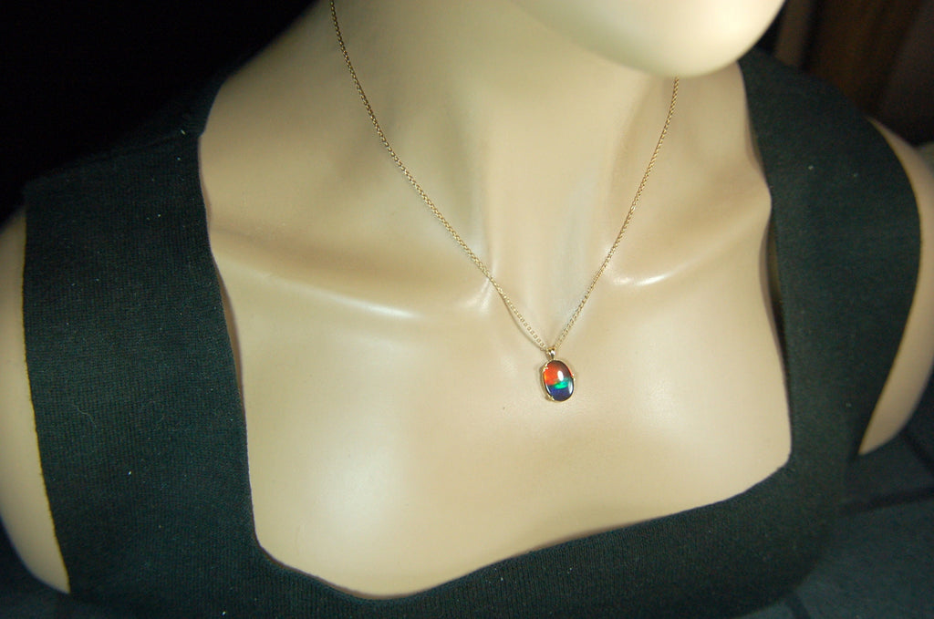 Ammolite Pendant in 14k Gold.Rich rainbow colors.Anniversary gift idea for wife. See details, images and video below.#121311