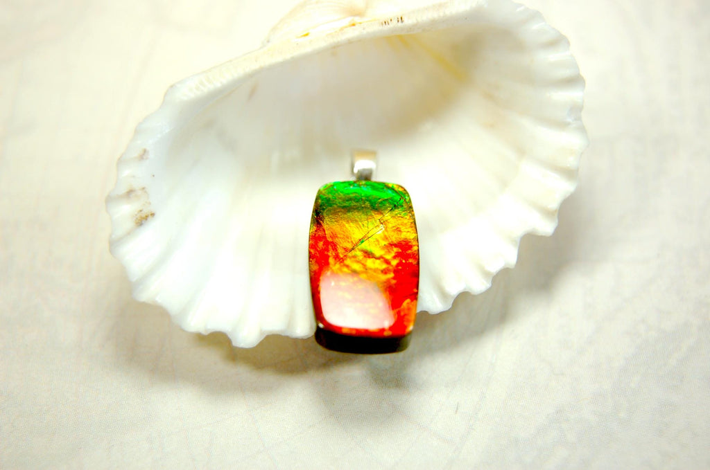 Unisex Ammolite Pendant Necklace.Genuine natural gemstone from Alberta. Perfect Gift idea..091514