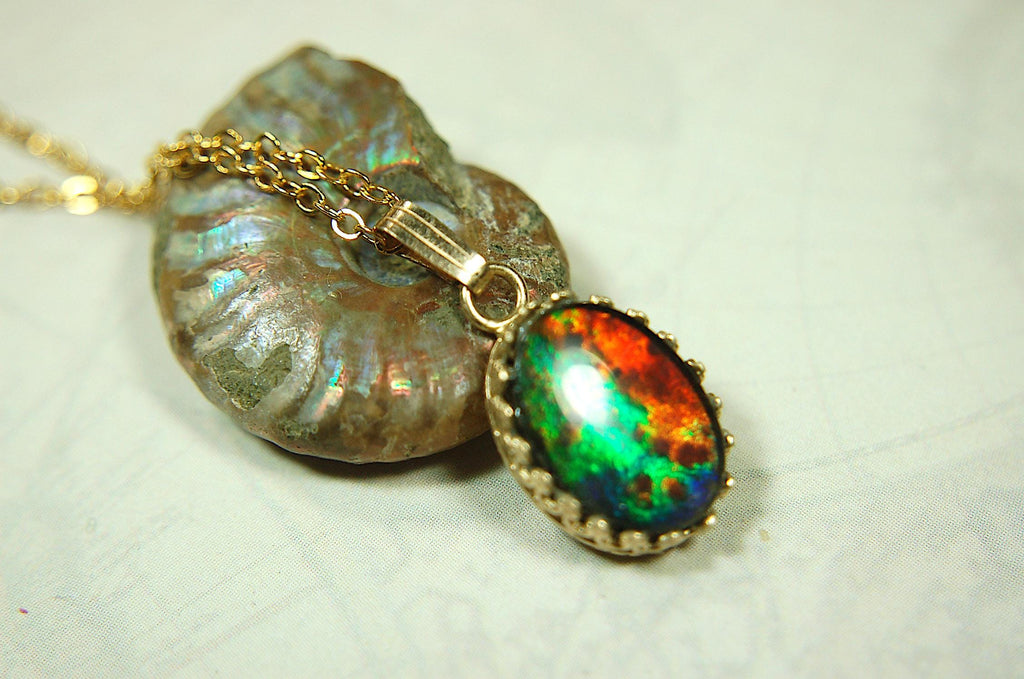 Luxurious Ammolite Pendant in 14k GOLD- A Unique Piece of Natural Beauty.The Perfect Gift for Her..#081710"