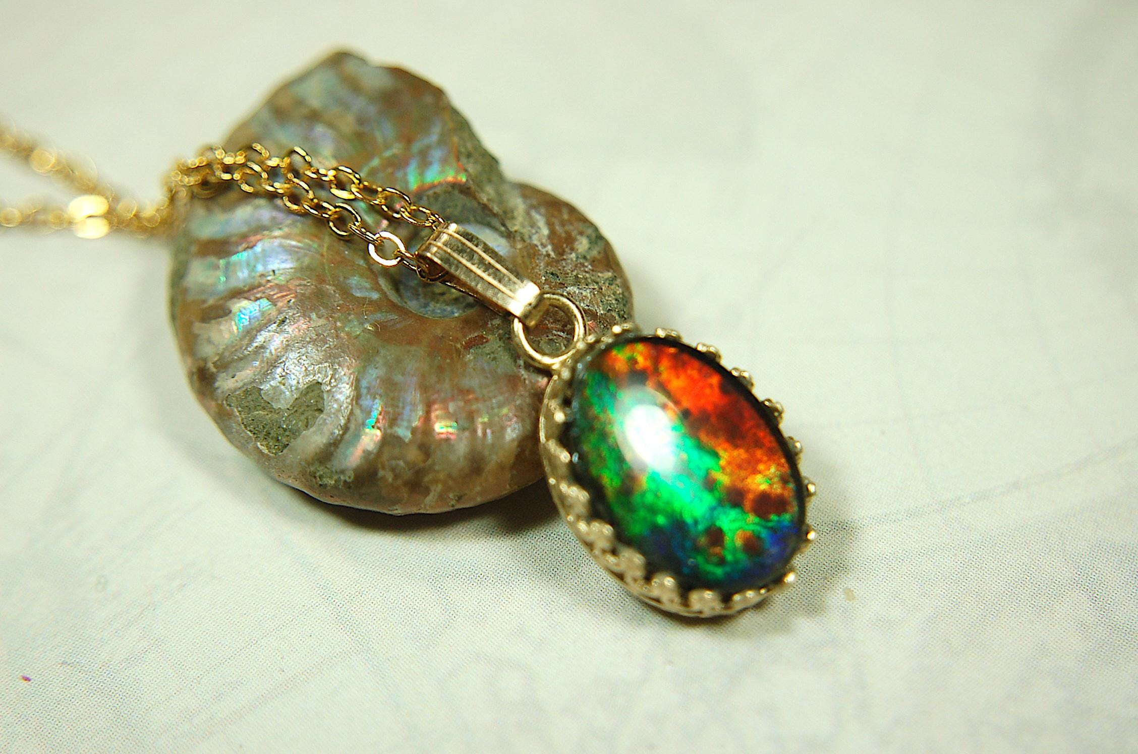 Luxurious Ammolite Pendant in 14k GOLD- A Unique Piece of Natural Beauty.The Perfect Gift for Her..#081710"