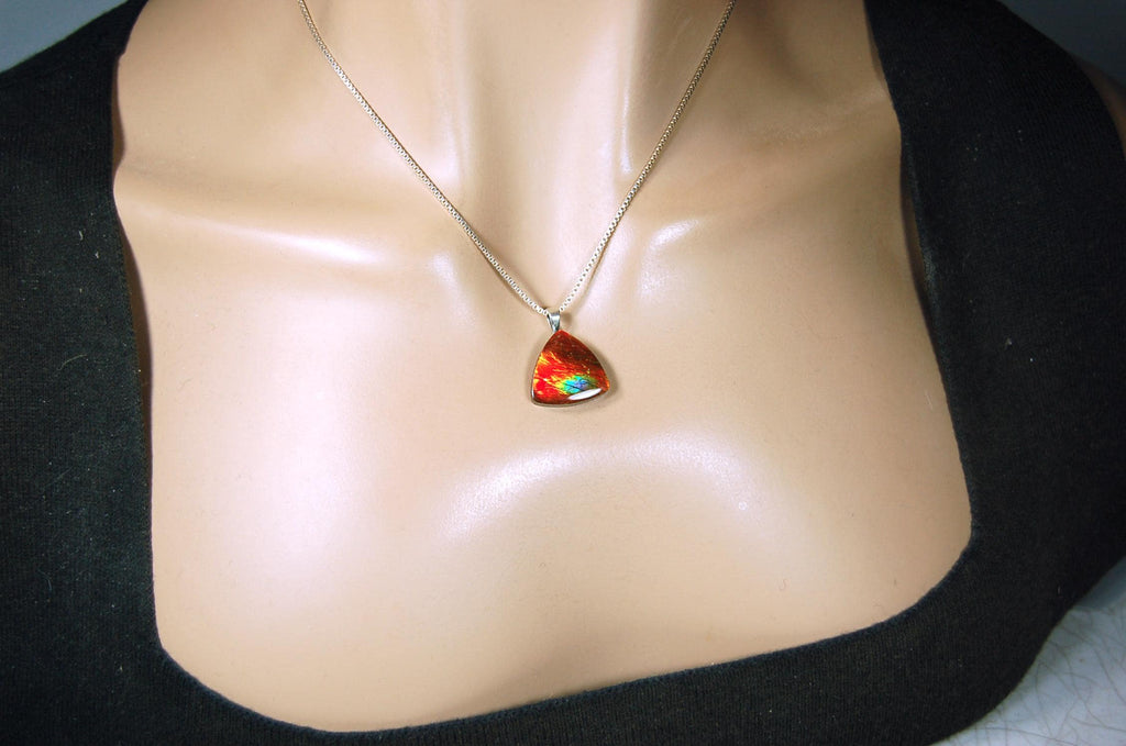 Ammolite Pendant Necklace.Unusual one of a kind color display.061915