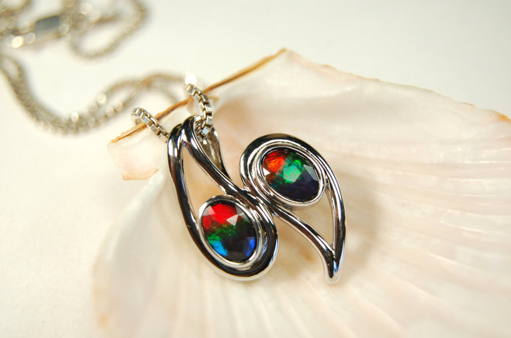 Ammolite pendant.Two bright colorful gems with BIG impact.-- #073112