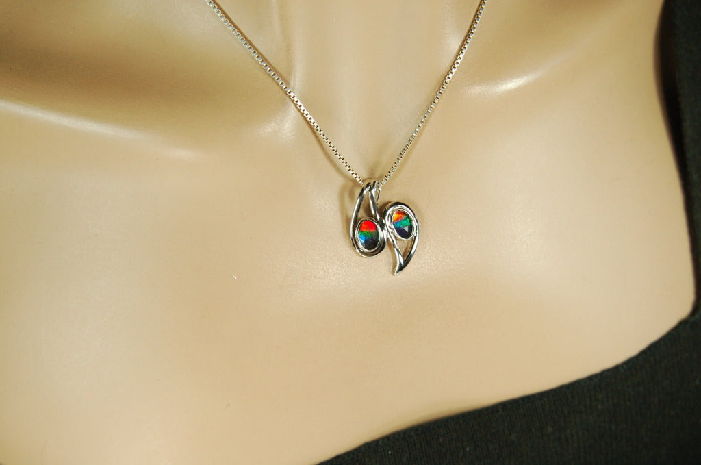 Ammolite pendant.Two bright colorful gems with BIG impact.-- #073112