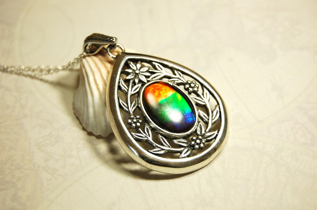 Anniversary gift idea for wife.Ammolite Jewelry Pendant with Rainbow pattern set in solid sterling silver.040416