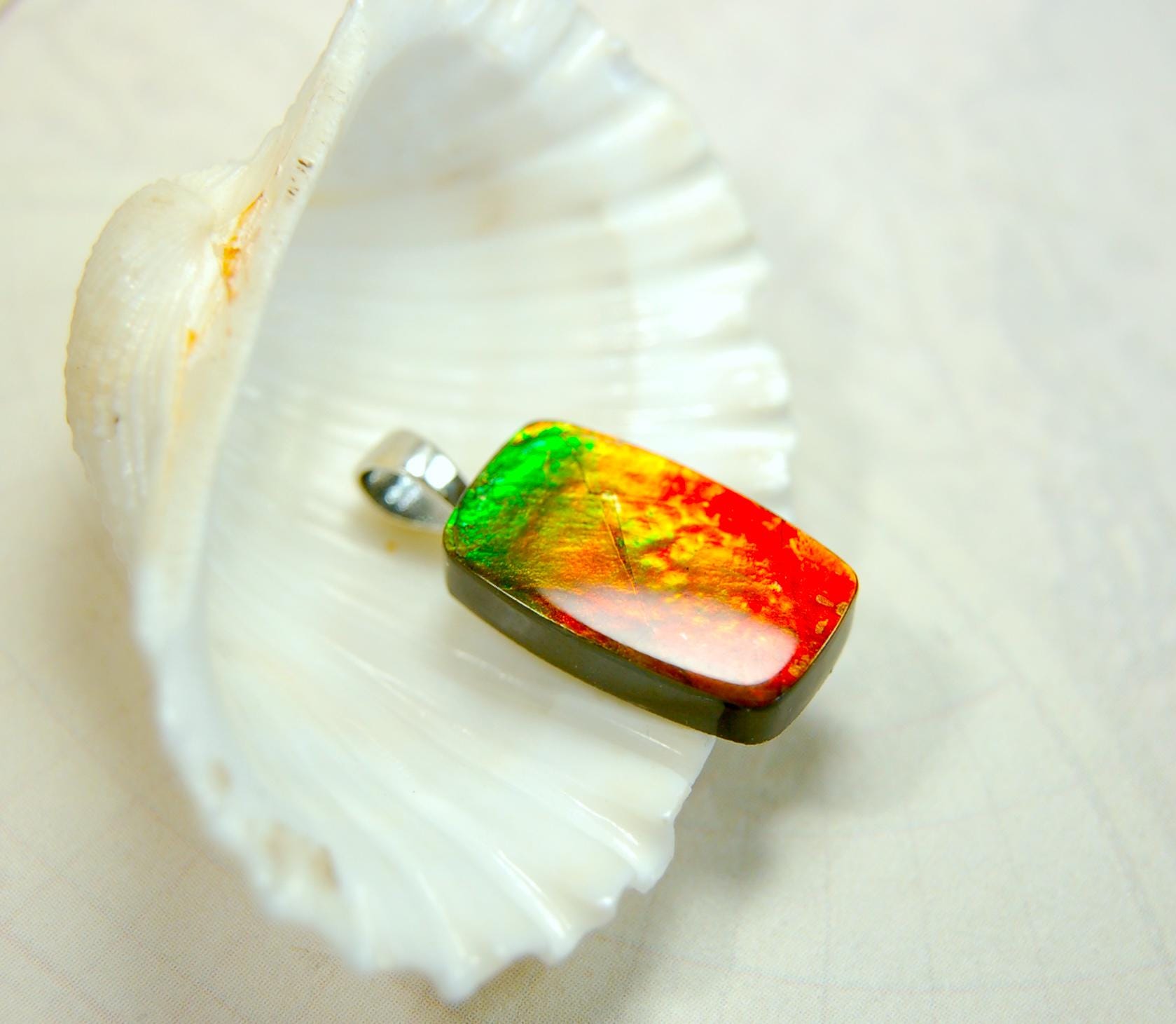 Unisex Ammolite Pendant Necklace.Genuine natural gemstone from Alberta. Perfect Gift idea..091514