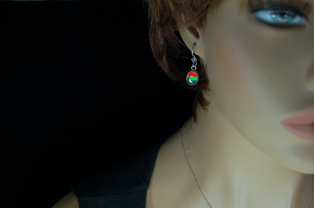 Birthday or Anniversary gift idea for wife. Ammolite Pendant Earring Set.Nicely matched brilliant tricolor gems.#102910