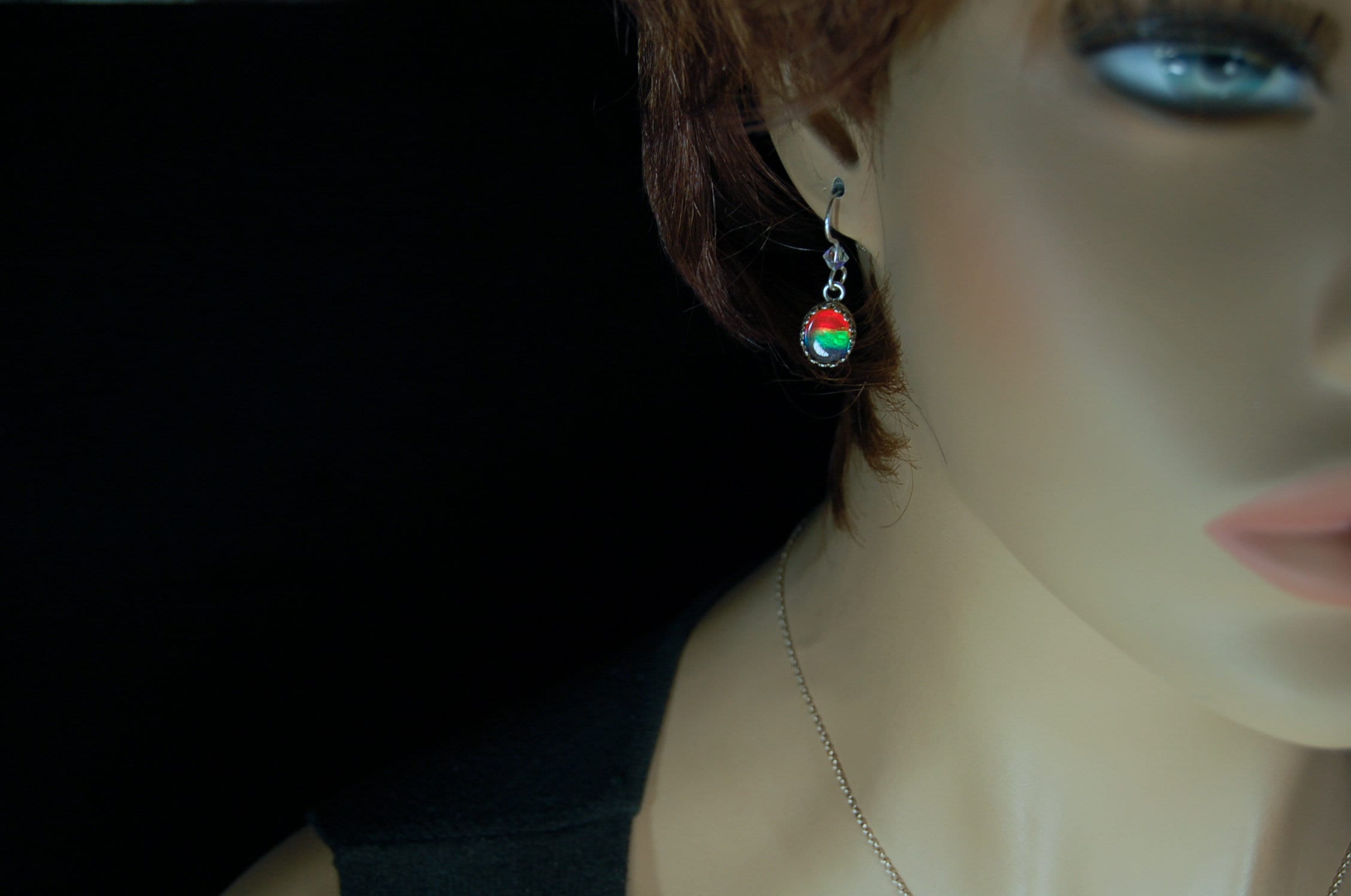 Birthday or Anniversary gift idea for wife. Ammolite Pendant Earring Set.Nicely matched brilliant tricolor gems.#102910