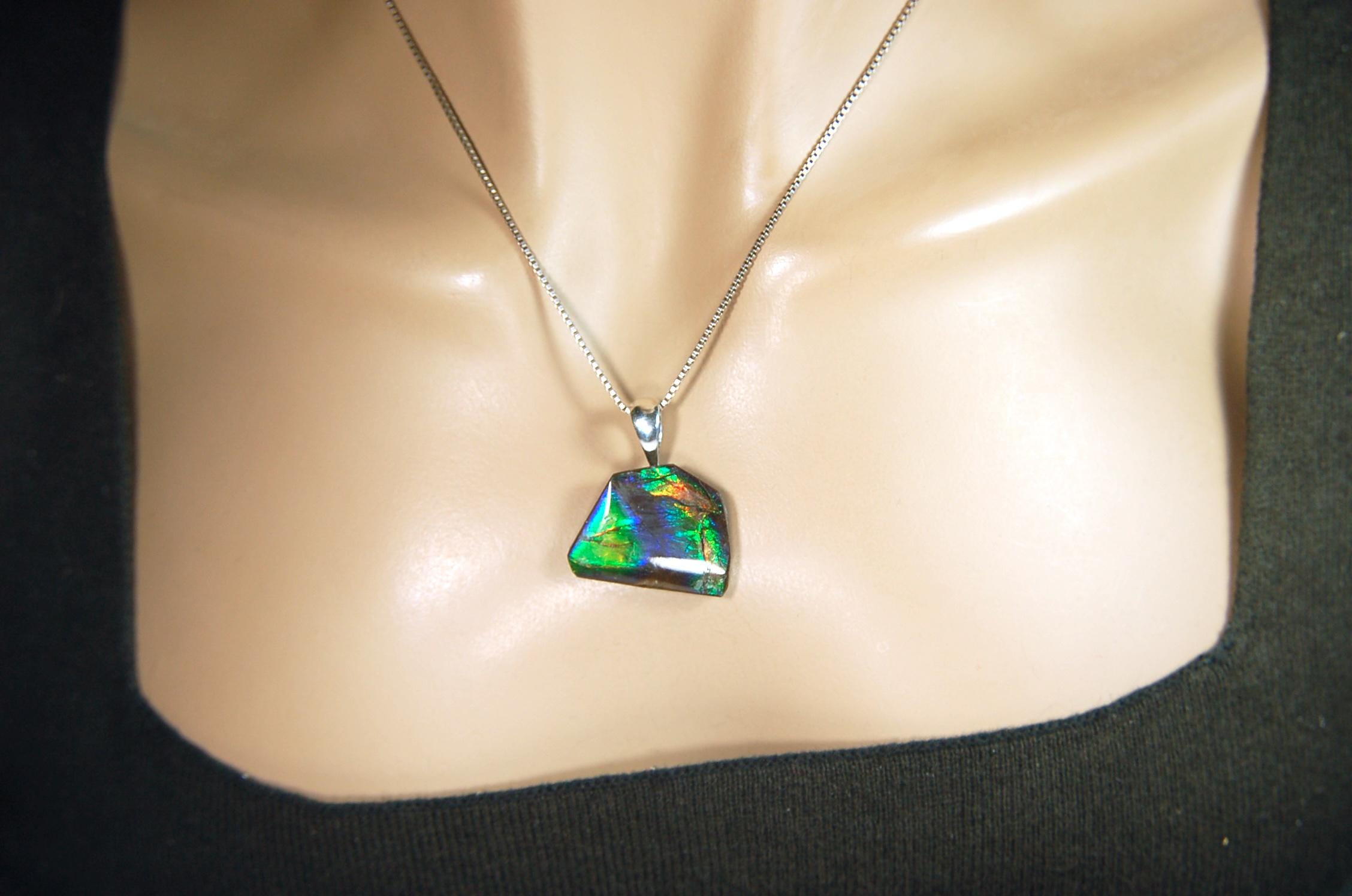 Ammolite Jewelry Pendant Certified Canadian Gem.Ammolite Freeform Gem.Unisex and minimalist Style Jewelry.Gift idea?Must see video. 081714