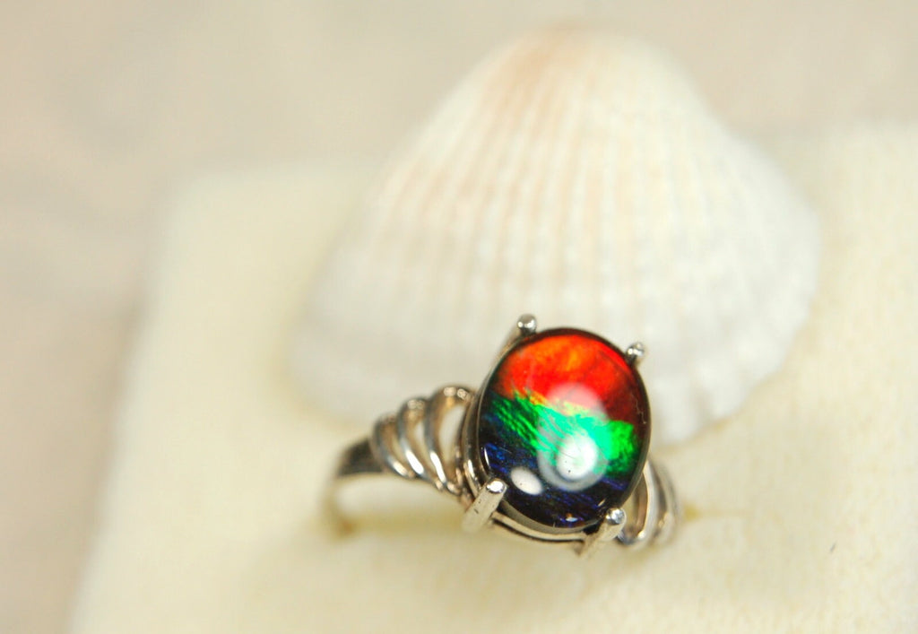 Ammolite Ring.Sterling Silver.Size 6.Lovely rainbow gem.062813