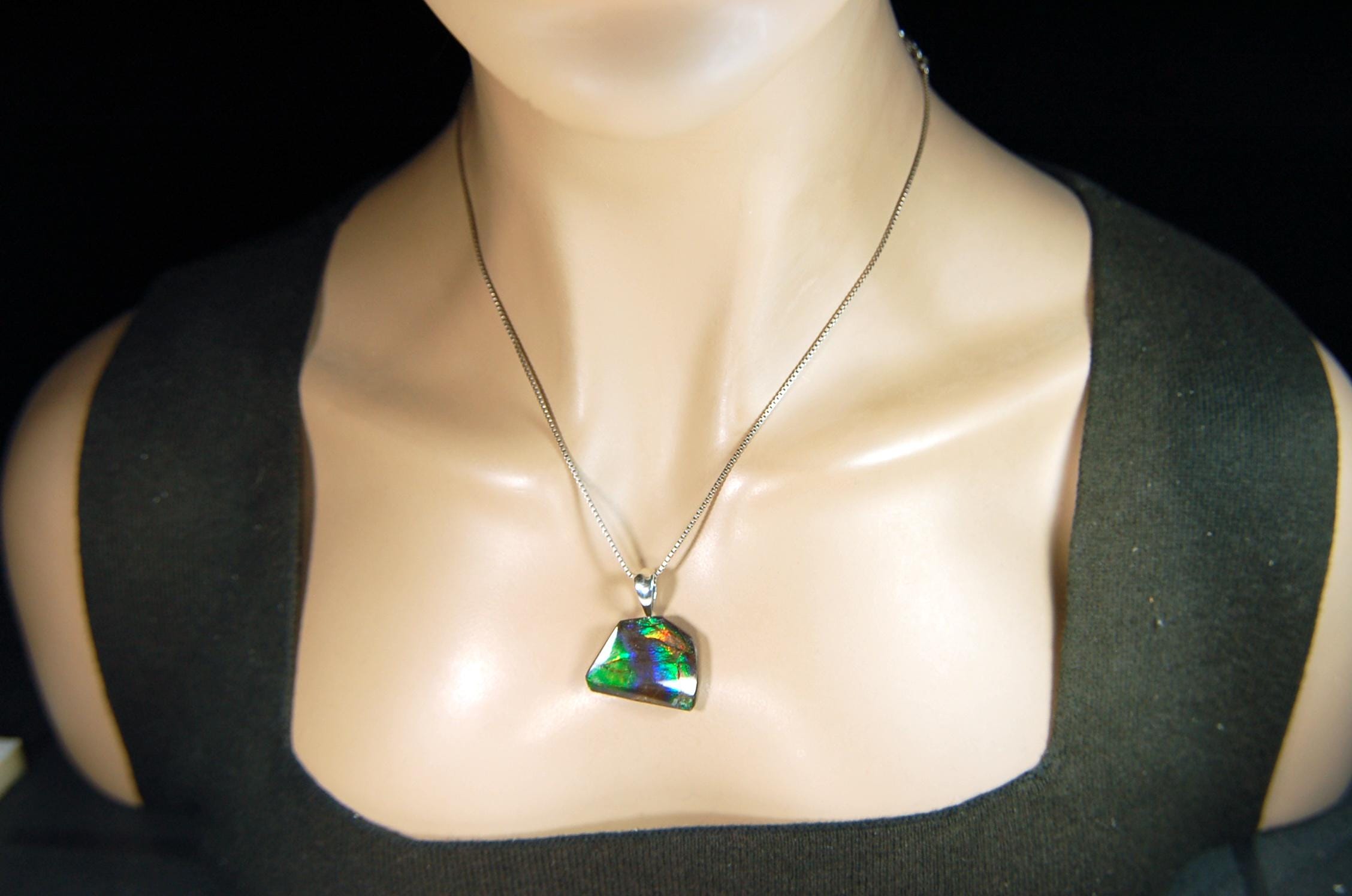 Ammolite Jewelry Pendant Certified Canadian Gem.Ammolite Freeform Gem.Unisex and minimalist Style Jewelry.Gift idea?Must see video. 081714