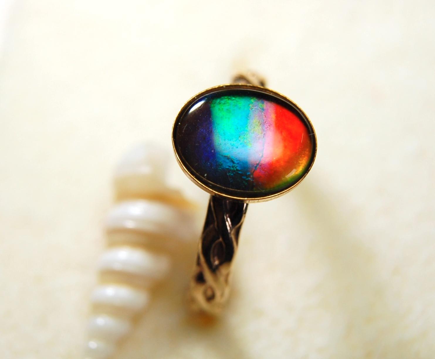 Captivating Ammolite Ring in 14k Gold fill size 7.RARE pink among colors.Birthday gift for wife?MUST see video.081614