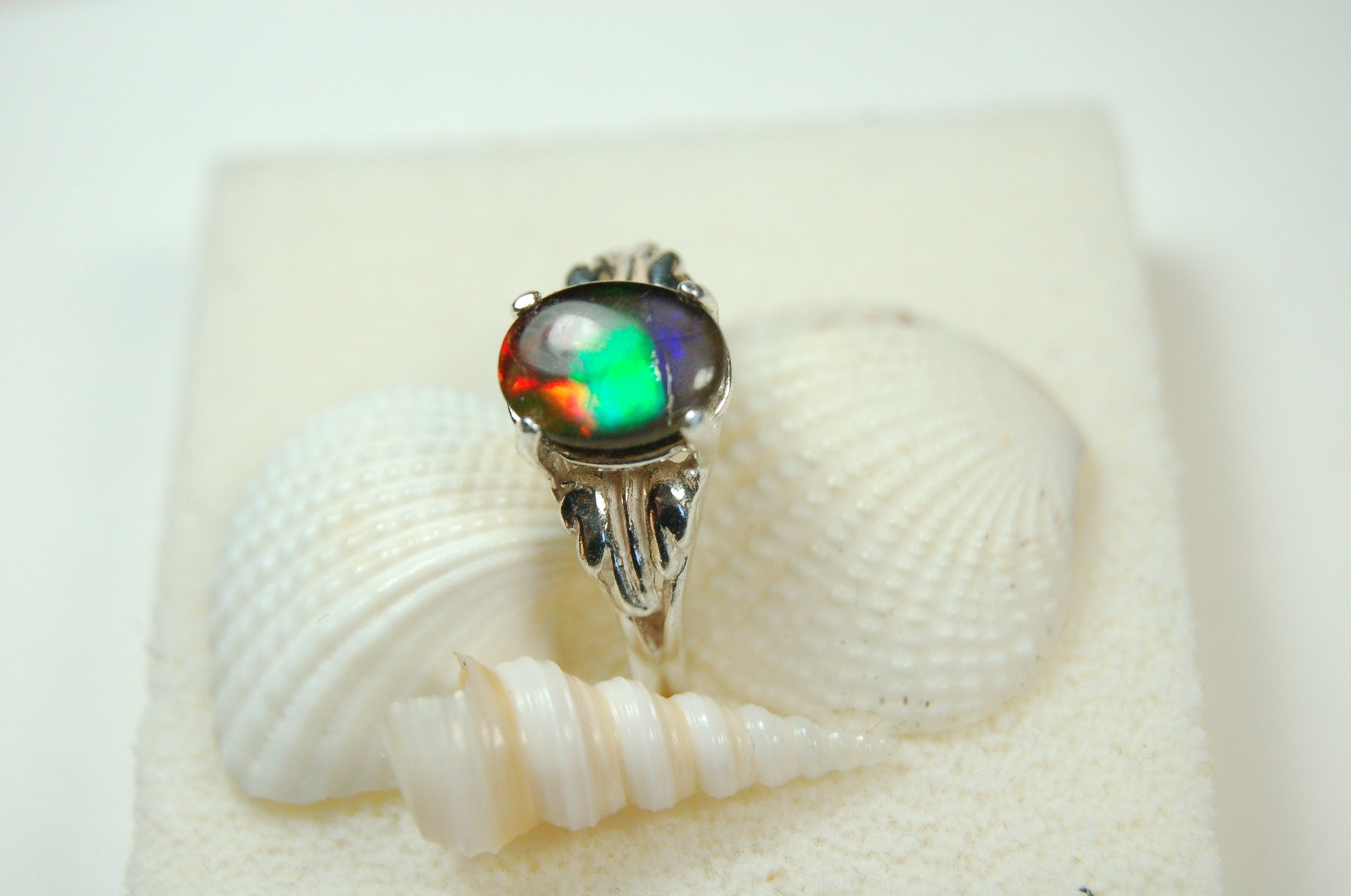 Canadian Rainbow Ammolite ring in Sterling Silver.A gift that will be treasured. #010212