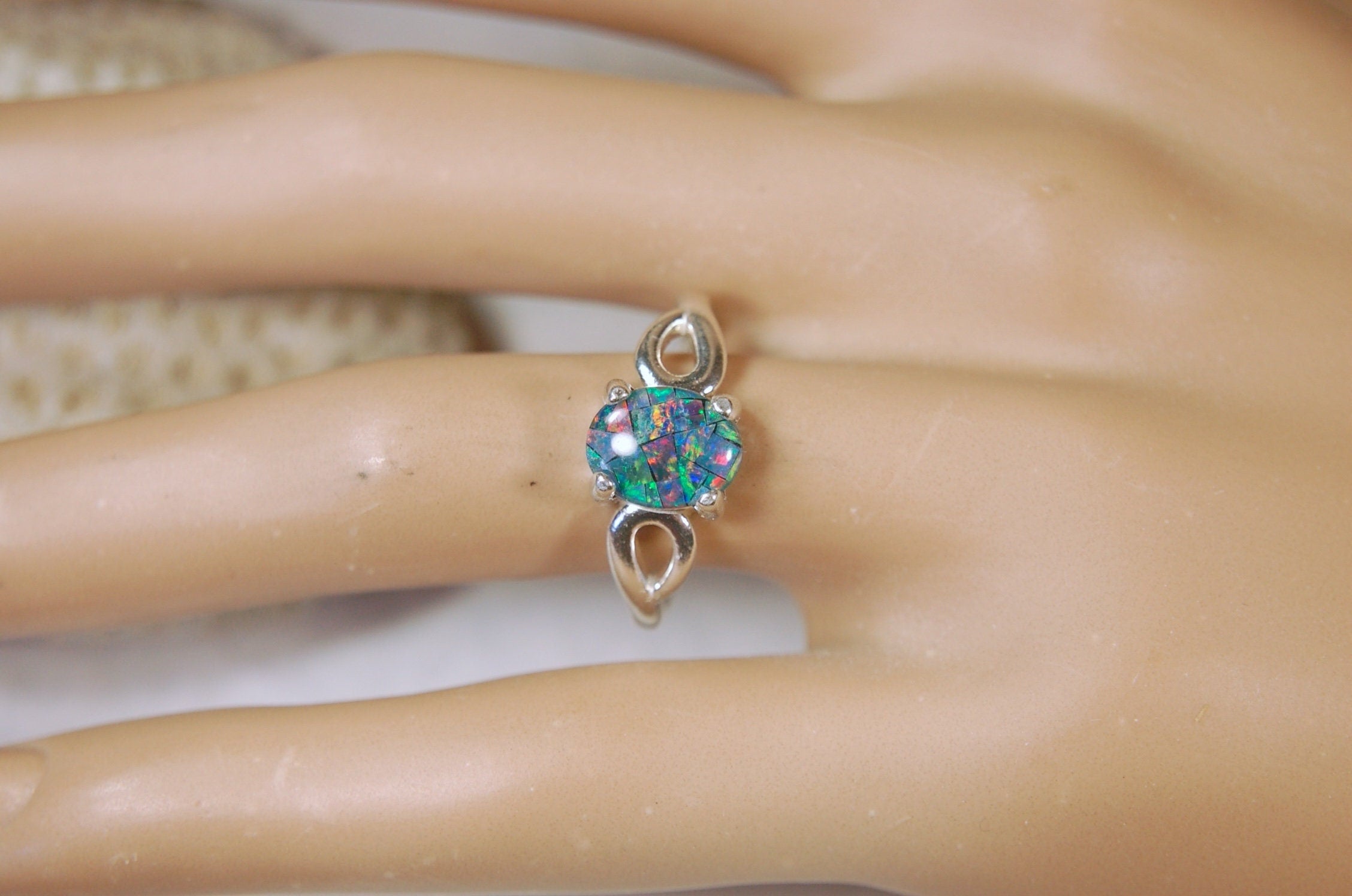 Australian Opal Ring.Gorgeous colors. Set in Sterling Silver.The perfect gift.Size 7 Boho style.