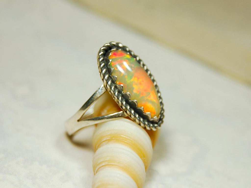 Genuine untreated natural opal ring handmade.Fiery colors.One of a kind.Size 7.Gift for wife? 040316