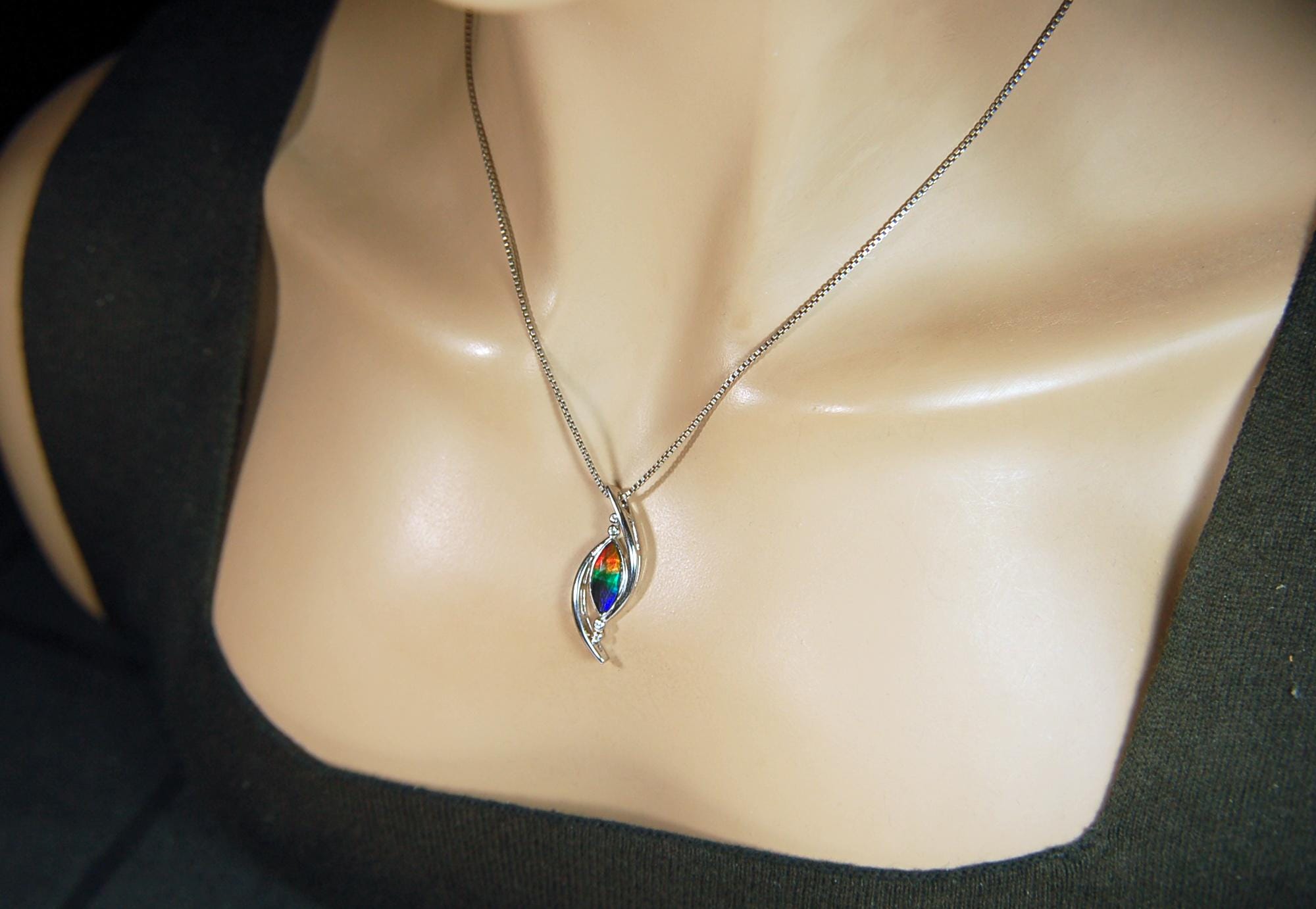 Stunning Ammolite Pendant - Exquisite Ammolite Jewelry for a touch of Elegance!RARE Five color gem.Gift idea for wife.Must see video.082414