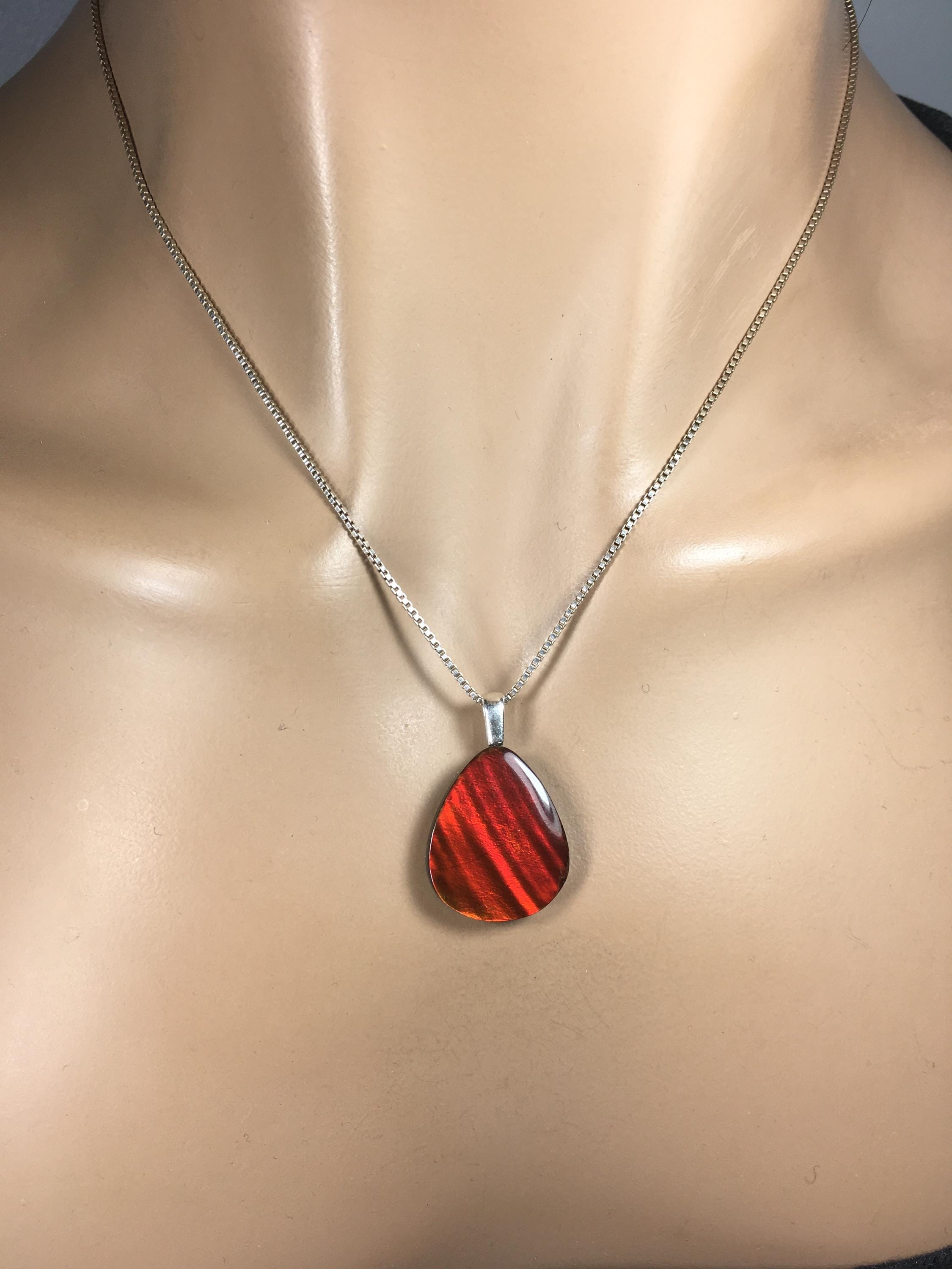 Red Ammolite Pendant with Tiger Stripes.Gift for wife.Brilliant color changing gem.All Natural Cabochon gem.062325
