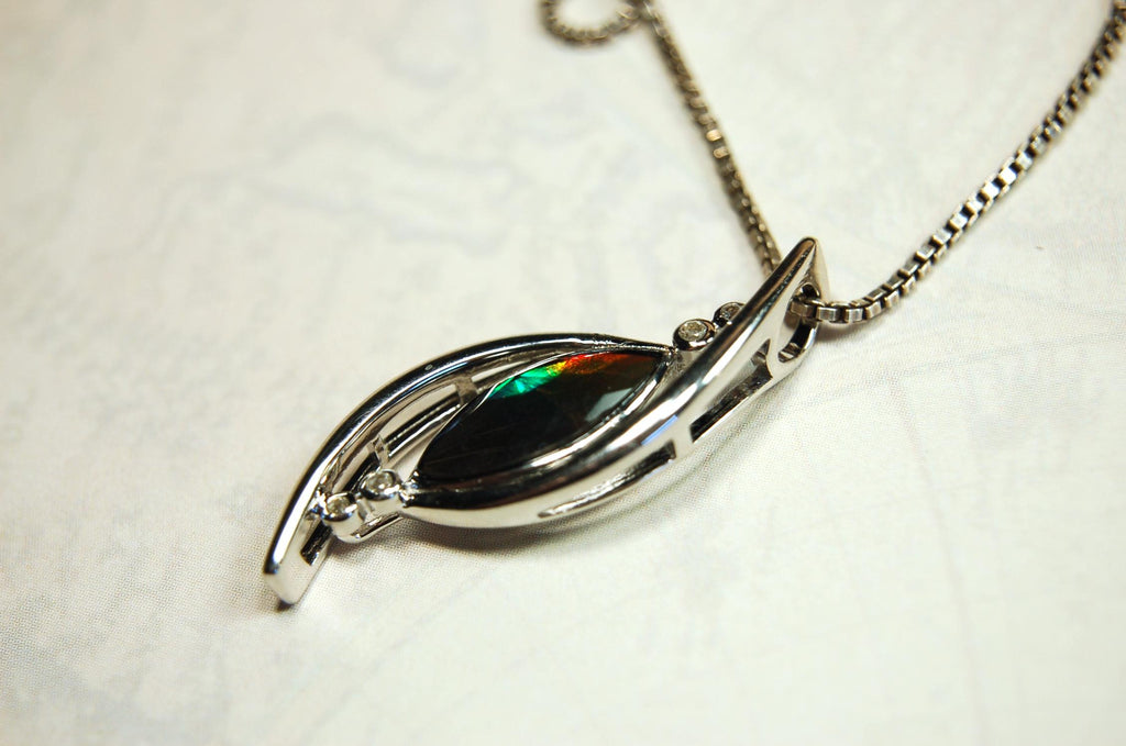 Stunning Ammolite Pendant - Exquisite Ammolite Jewelry for a touch of Elegance!RARE Five color gem.Gift idea for wife.Must see video.082414