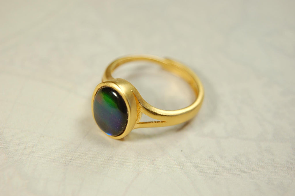 Gold Vermeil Ammolite Ring: Genuine Four-Color Gemstone, Adjustable Band 071114