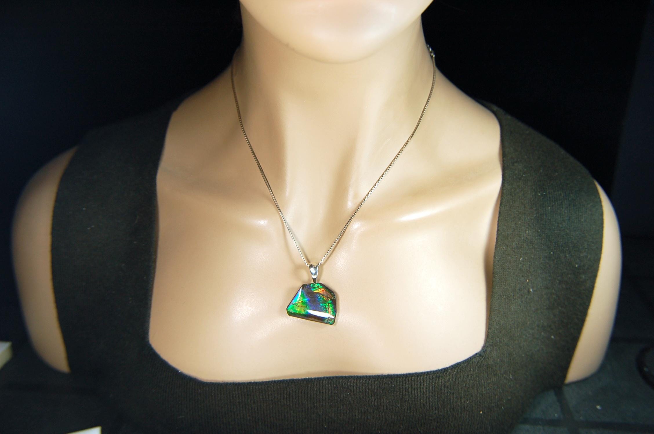 Ammolite Jewelry Pendant Certified Canadian Gem.Ammolite Freeform Gem.Unisex and minimalist Style Jewelry.Gift idea?Must see video. 081714