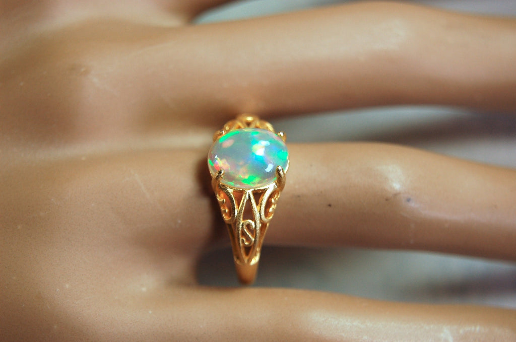 Gorgeous Opal Ring- Bright rolling colors.Absolutely natural gem.Unique Jewelry Gift for Her..