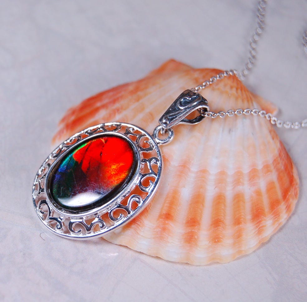 Rainbow Ammolite Necklace – Rare Fossil Gemstone from Alberta – Boho Gemstone Jewelry for Her-perfect gift for wife 010218