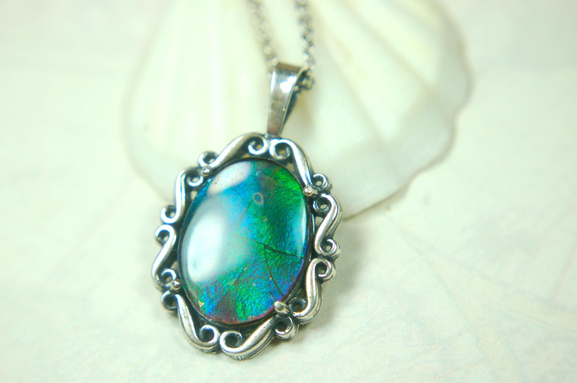 Ammolite pendant in blue/green colors.Color changing gemstone.Gift for wife.Metaphysical gemstones.Organic gems.MUST See video.072615