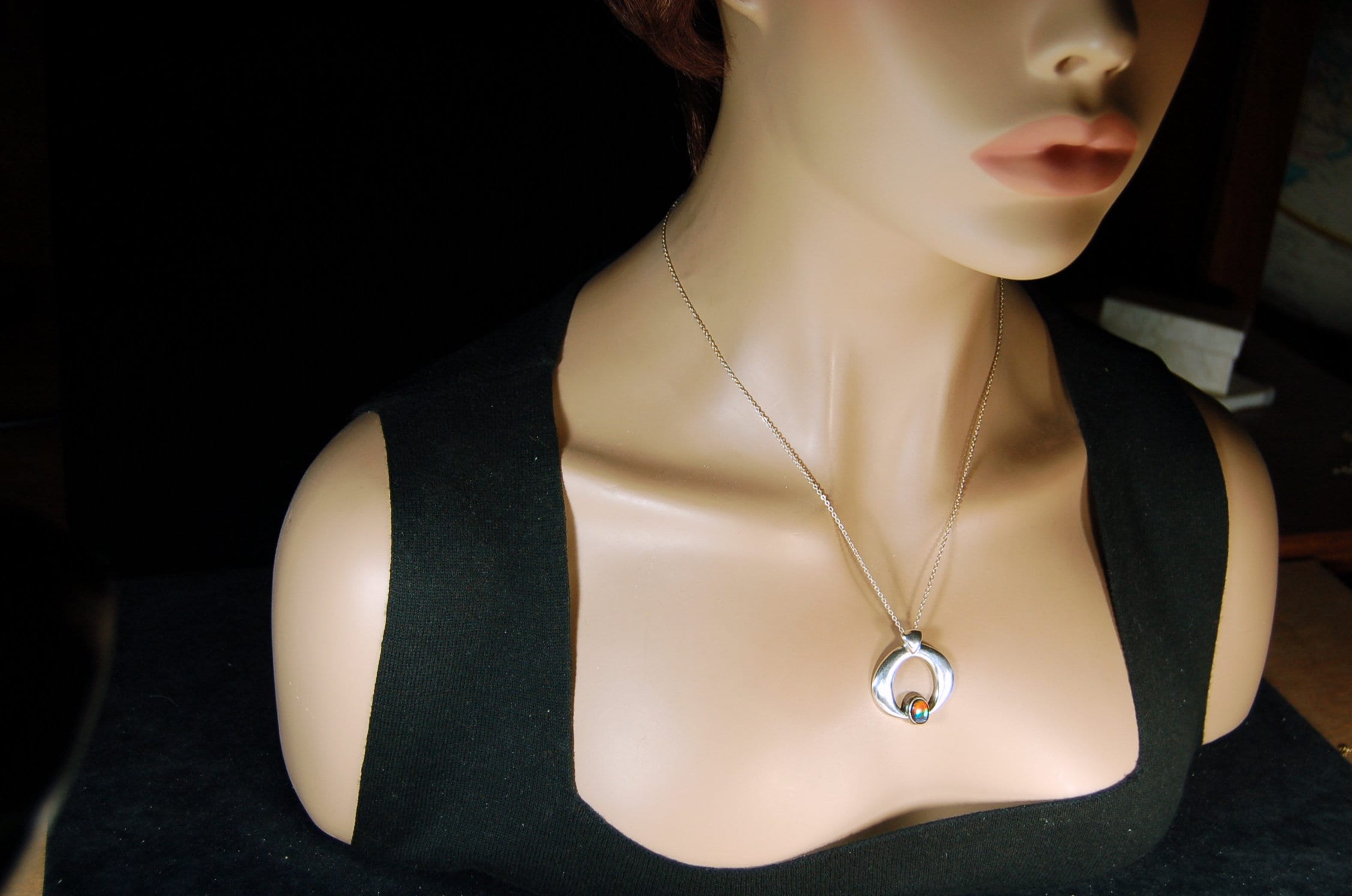 Birthday gift idea for wife.-- tricolor Ammolite pendant gem in striking sterling silver setting.Boho jewelry.#112419