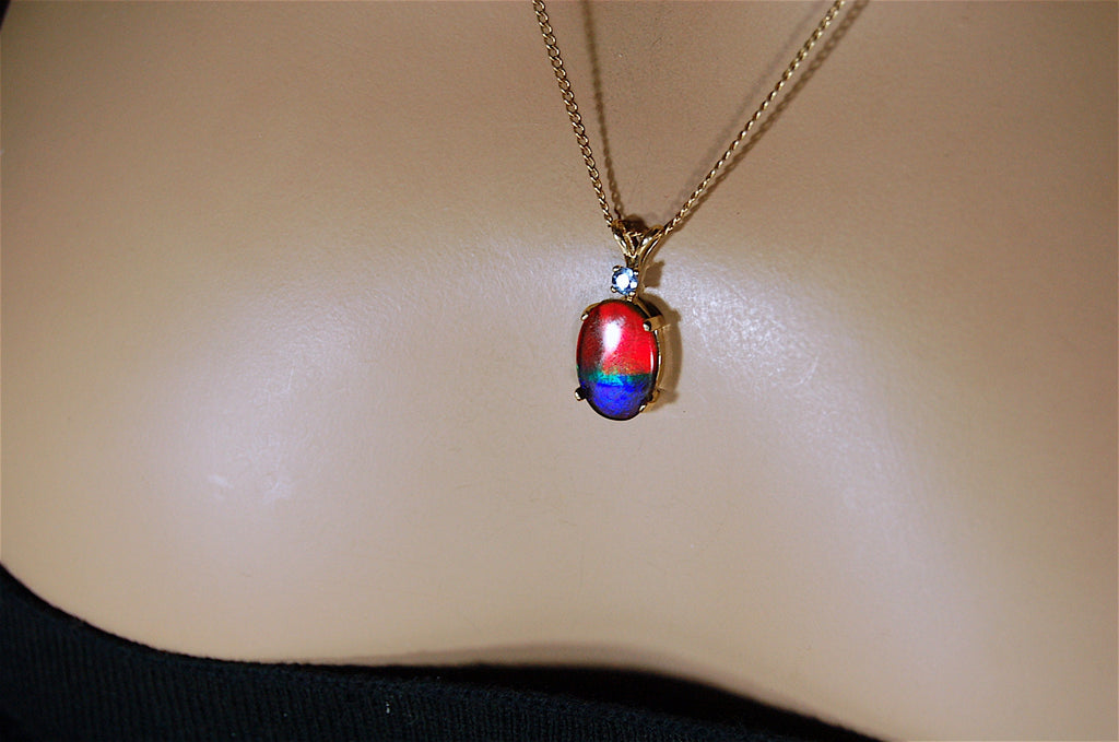 Ammolite Pendant necklace in solid 10k Gold.Mothers day gift she will treasure.High quality Richly colored ammolite gemstone.031729