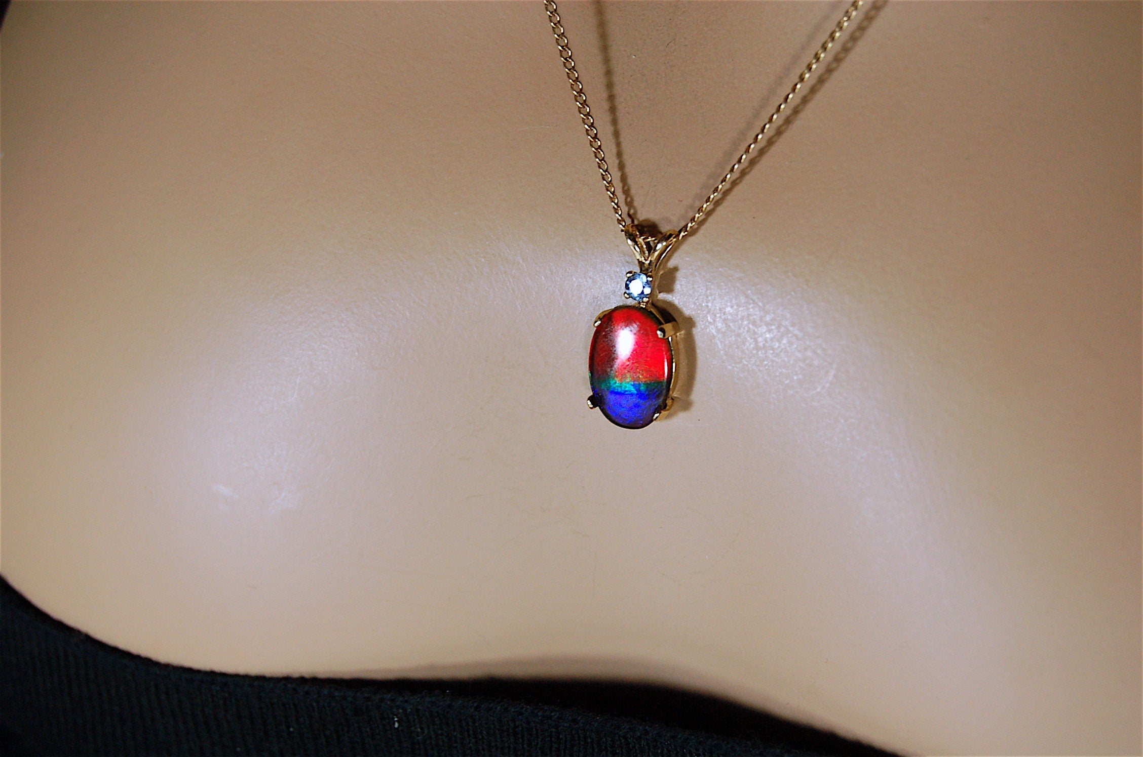 Ammolite Pendant necklace in solid 10k Gold.Mothers day gift she will treasure.High quality Richly colored ammolite gemstone.031729